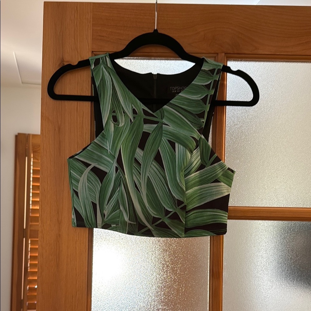 Topshop Green Fitted Sleeveless Crop Tank